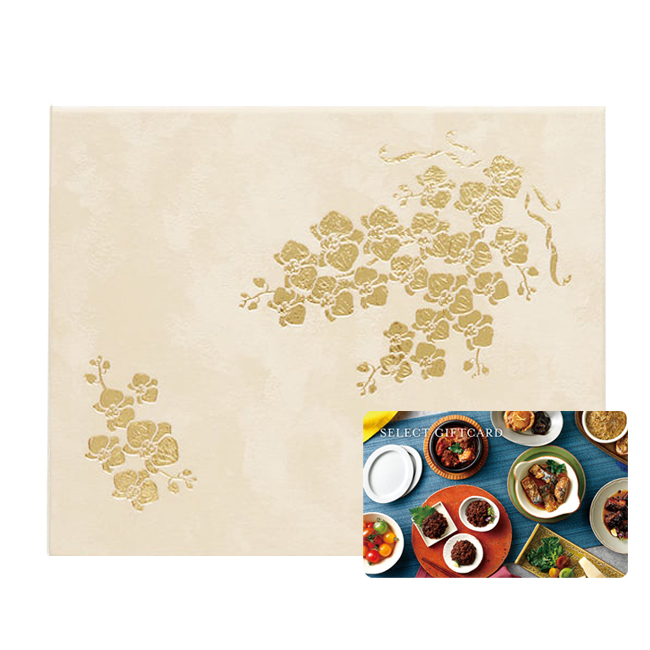 お歳暮用ギフトカード 金色装飾 華冠（はなかんむり）+カタログギフト （カードタイプ）D | 祝電商品